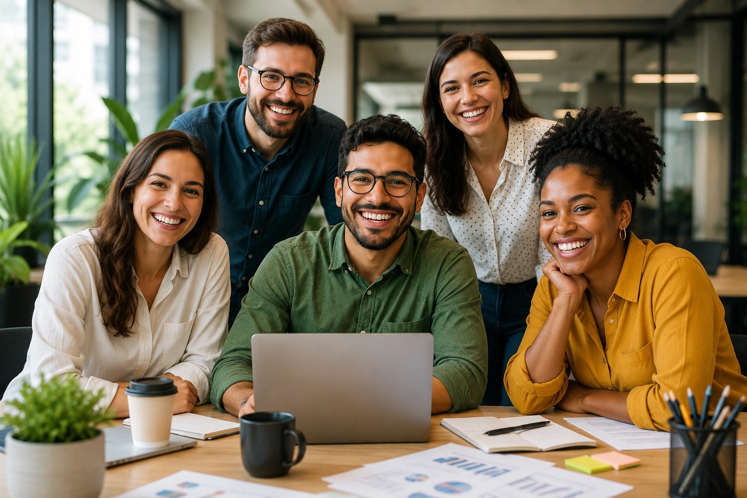 Equipe representando saúde, bem-estar e produtividade