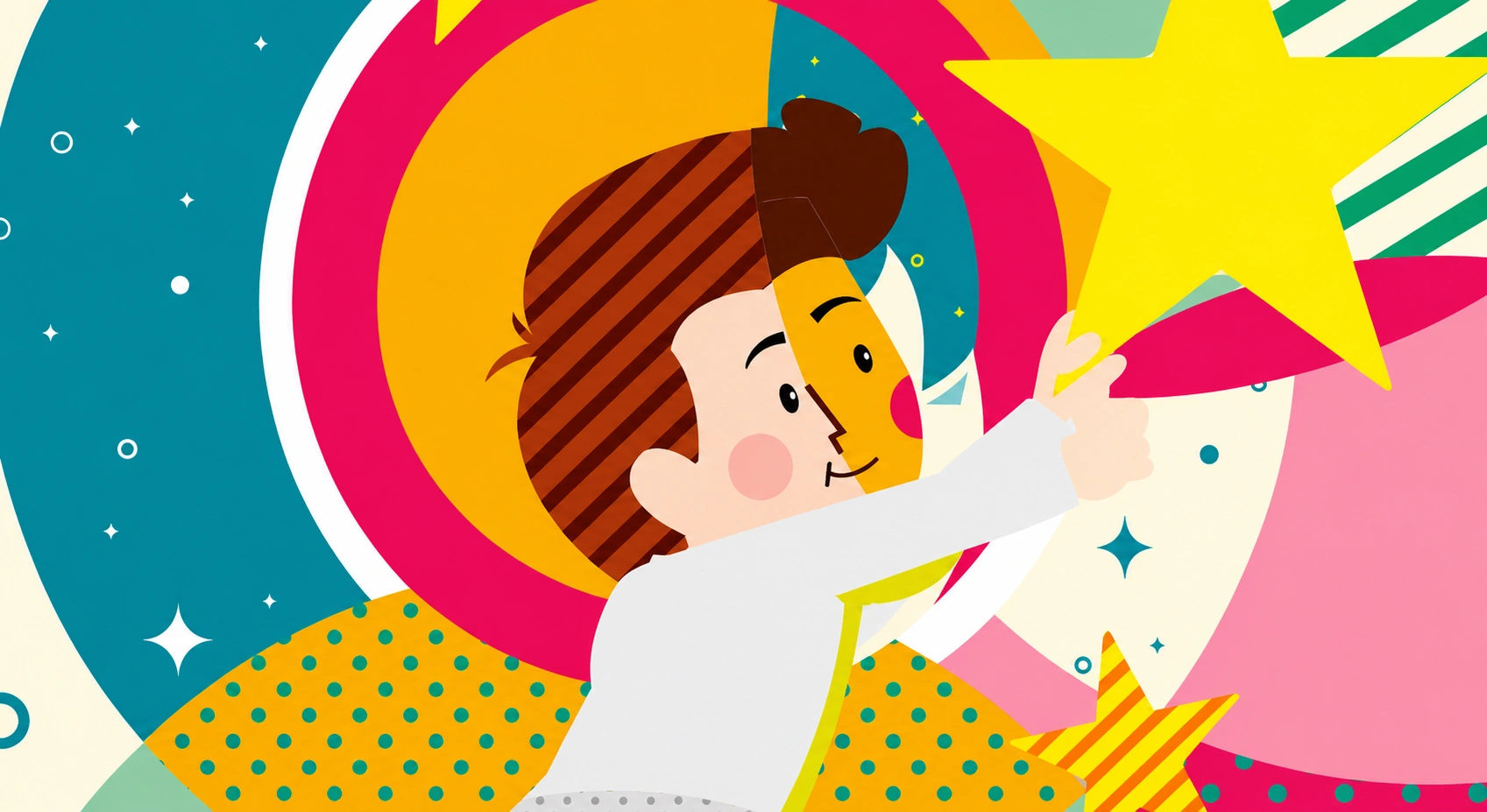 Ilustração colorida de uma criança com estrela, representando o projeto Estrelinhas.
